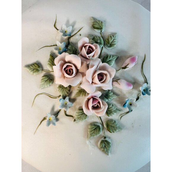 Vtg Capodimonte Trinket Box Lidded Jar Lefton China Jewelry Box Floral Details - Picture 3 of 7